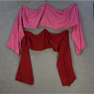 Pink Red Lightweight Shawl Scarves Set Of Two Solid Fringe Edge
